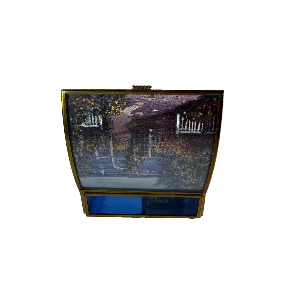 Vintage Enesco Brass & Cobalt Blue Glass Music Box The Spring/Primavera Mexico